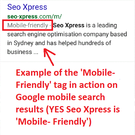mobile friendly example in google
